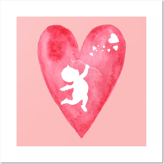 White cupid in red heart Wall Art by Nano-none